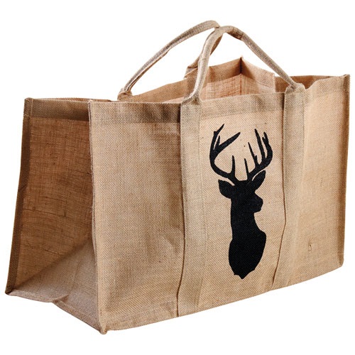 AUBRY GASPARD Sac à bûches jute naturel motif cerf