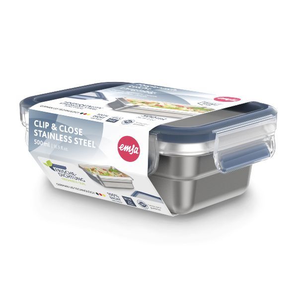 CLIP & CLOSE INOX Boîte de conservation rectangulaire 0,5 L