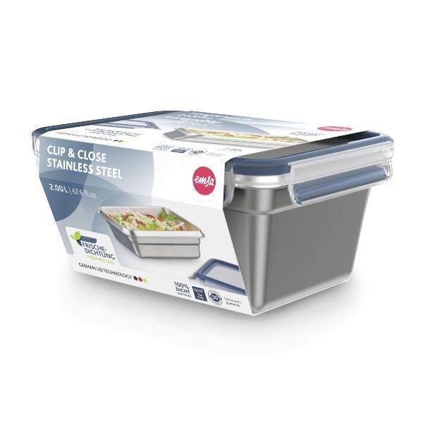 EMSA Boîte rectangulaire 2 L - Clip & Close Inox
