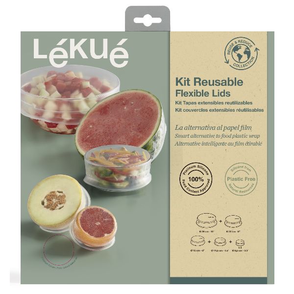 LEKUE Lot de 6 couvercles extensibles Transparents