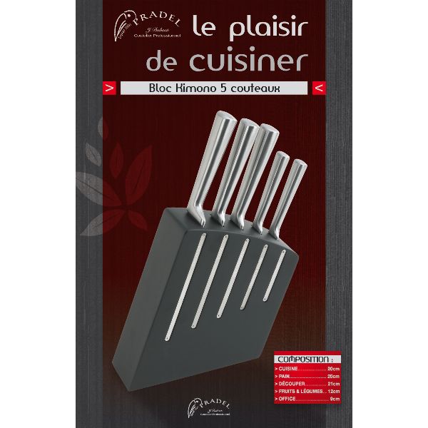 Bloc 5 Couteaux de Cuisine Jean Dubost Kimono Noir – Tout Inox – Image 3